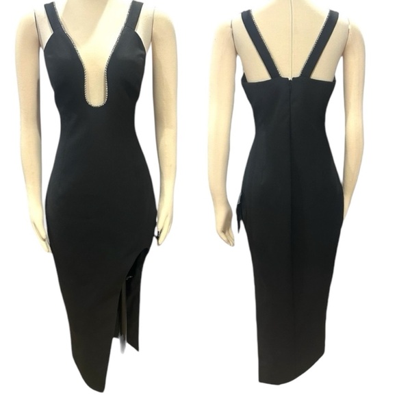 Bcbgmaxazria Embellished Cut Out Sleeveless Asymmetrical Bodycon Midi Dress NEW - Picture 9 of 15